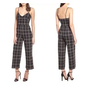 LEITH Wide-Leg‎ Windowpane Check Jumpsuit Women Size Medium